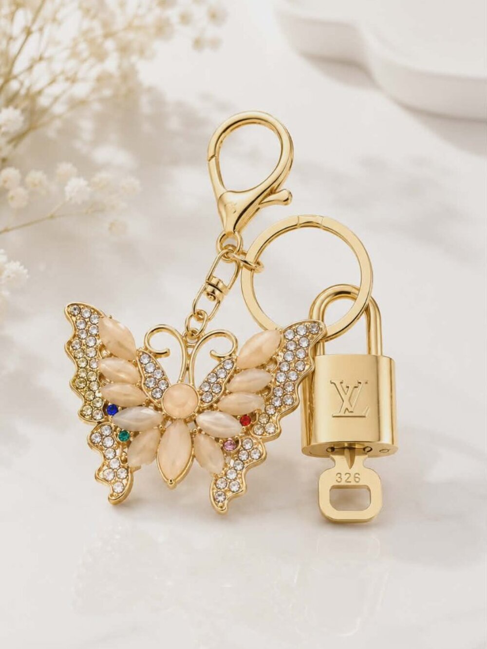 Louis Vuitton Gold Lock 🔑 Authentic LV Padlock + Bag Unbranded Butterfly Charm - Picture 1 of 10